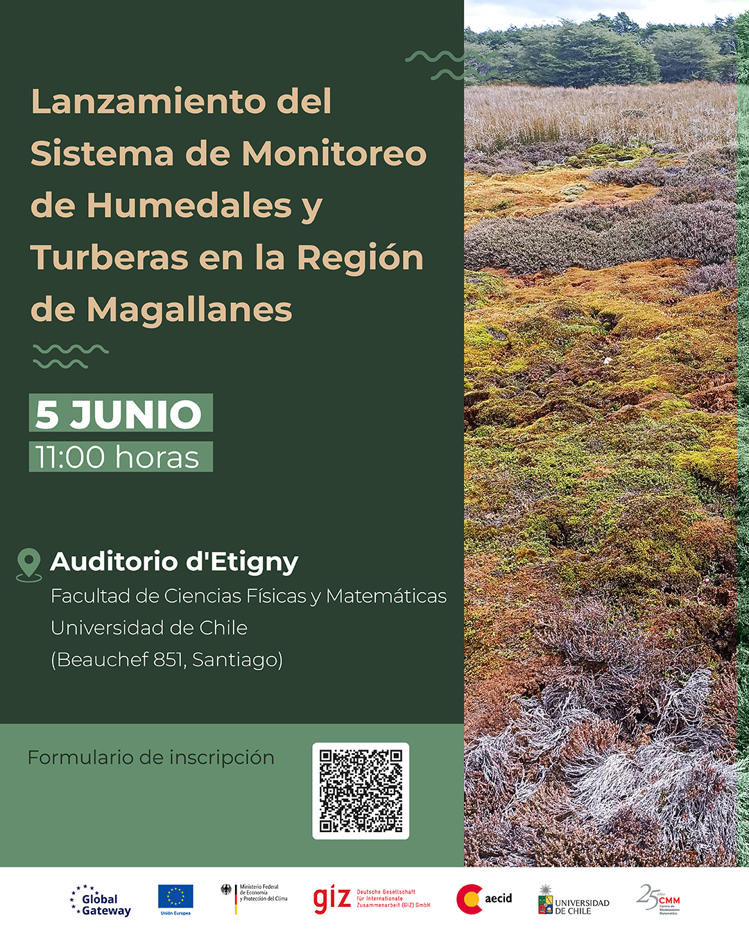 Afiche Lanzamiento Sistema de Monitoreo de Humedales y Turbenas, 5 de junio